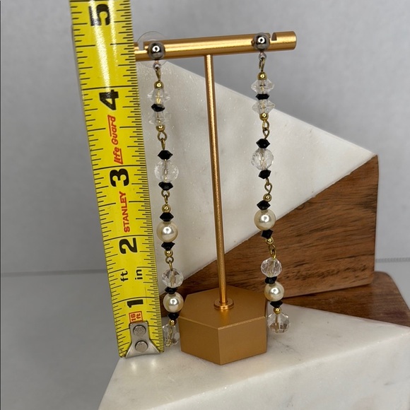 Estate Black and Gold Dangle Earrings with Linear Design lot E39 - Picture 4 of 6